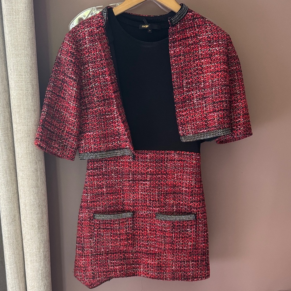 Red Tweed Dress with Jacket